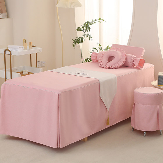 2025 New Cotton and Linen Beauty Bedspread Four-piece Set High-end Light Luxury Beauty Salon Massage Bedspread Shampoo Bed Bedspread Set