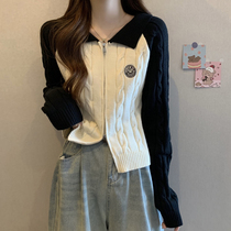 BIG CODE AUTUMN WINTER COLLISION COLOR POLO COLLAR DOUBLE ZIPPER STITCH CARDIOVERT WOMAN FAT MM COVER WITH SLIM INNER HUPHOLIC JERSEY UNDERSHIRT