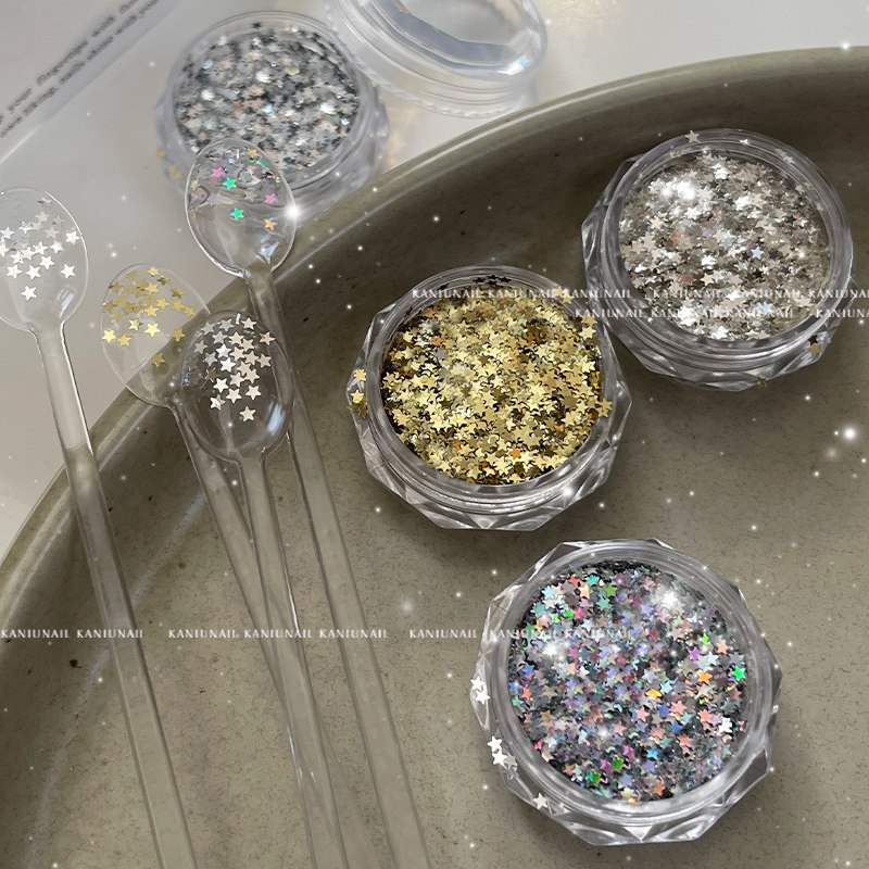 美甲爆闪五角星星亮片秋冬新款超薄银色浅金迷你混装指甲装饰贴,淘宝优惠券,粉丝福利购,淘宝优惠卷