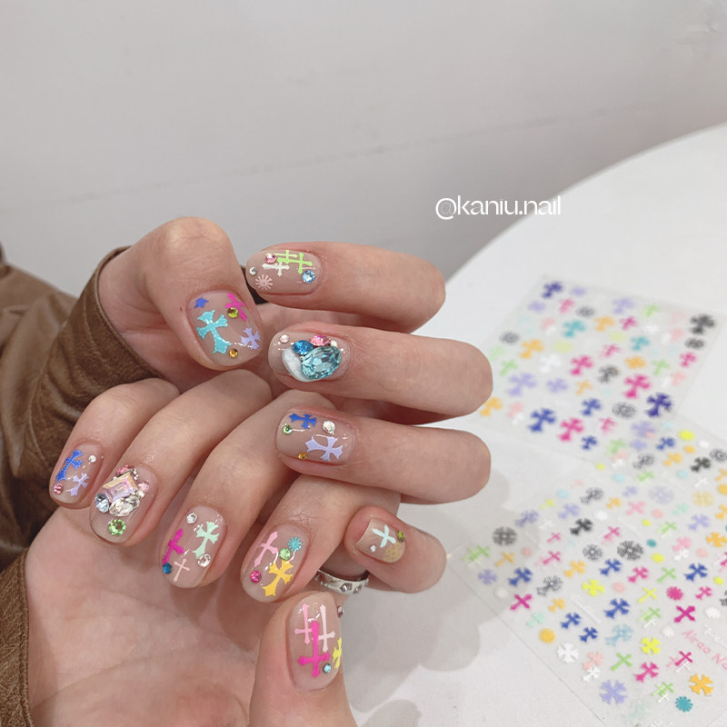 美甲克罗心贴纸网红爆款十字架立体浮雕烫金银色糖果色指甲装饰品,淘宝优惠券,粉丝福利购,淘宝优惠卷
