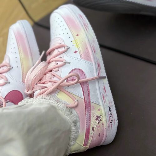球鞋定制 Nike Court Vision 桃花影落 白粉低帮男女板鞋 - 图2