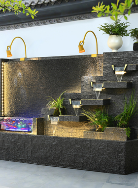 马年简约水幕墙流水摆件酒店前台落地流水墙户外庭院招财鱼缸造景