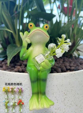 创意树脂工艺品摆件仿真青蛙盆挂花盆边缘悬挂装饰品玻璃鱼缸挂件
