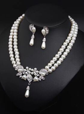 新款珍珠项链耳环套装