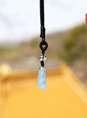 佛言佛语 自制海蓝宝随型吊坠白水晶黑曜石全手工编绳定制情侣