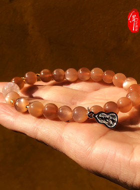佛言佛语 杭州灵隐流通处 正品太阳石佛珠手串 单圈 女生 月光石