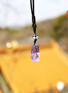 佛言佛语 自制紫水晶随形吊坠白水晶黑曜石全手工编绳定制情侣