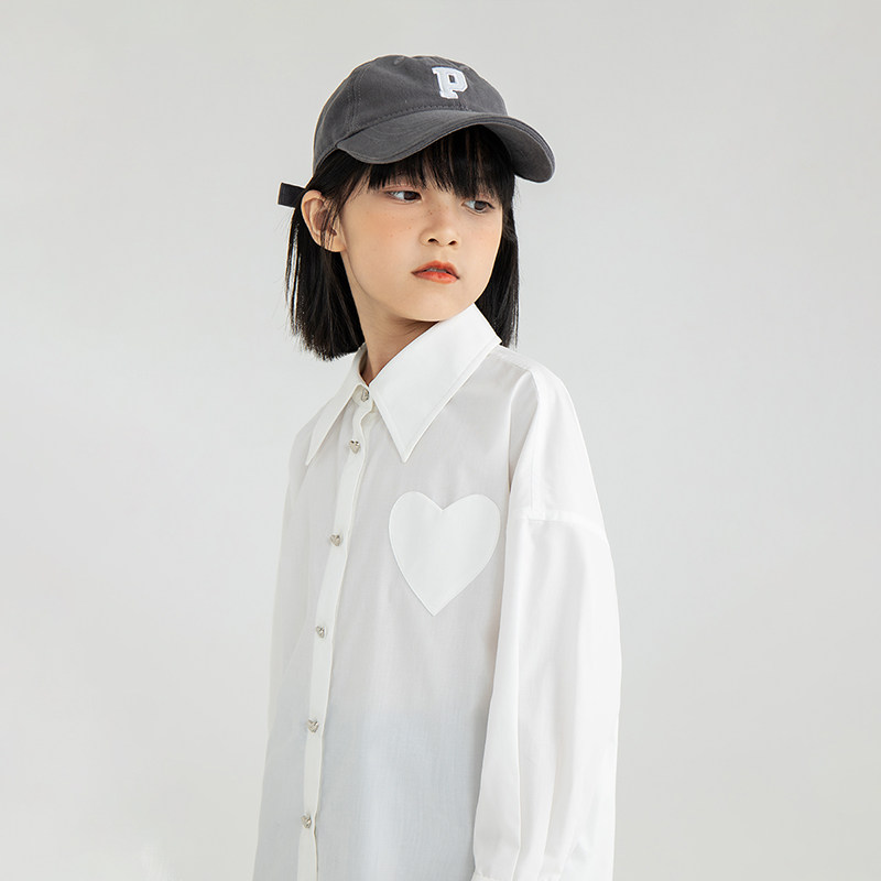 茵曼童装女童白色长袖2022春装衬衫 茵曼童装衬衫