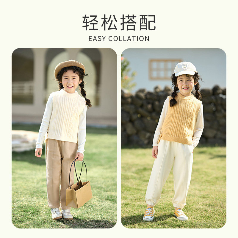 茵曼童装卡其色2023春款女童裤子 茵曼童装裤子