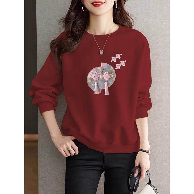 正品质量即墨纯棉卫衣女洋气国风休闲宽松外套加绒加厚圆领上衣潮,淘宝优惠券,粉丝福利购,淘宝优惠卷