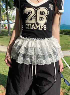 蕾丝裙帘叠穿屁帘短裙围裙网纱裙遮臀韩系叠穿罩裙白色女半裙罩裙