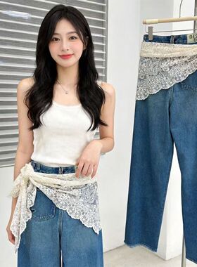 拼接蕾丝三角巾女高级叠穿氛围感新款短裙春夏秋季大码胖MM屁帘女