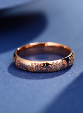 唐代卷草纹24K黄金戒指中式国潮