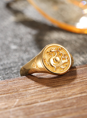 青龙白虎朱雀玄武国潮纯金戒指