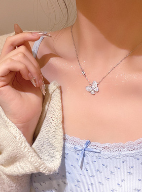 春夏季爆闪满锆蝴蝶项链女轻奢小众高级感钛钢锁骨链新款辣妹配饰