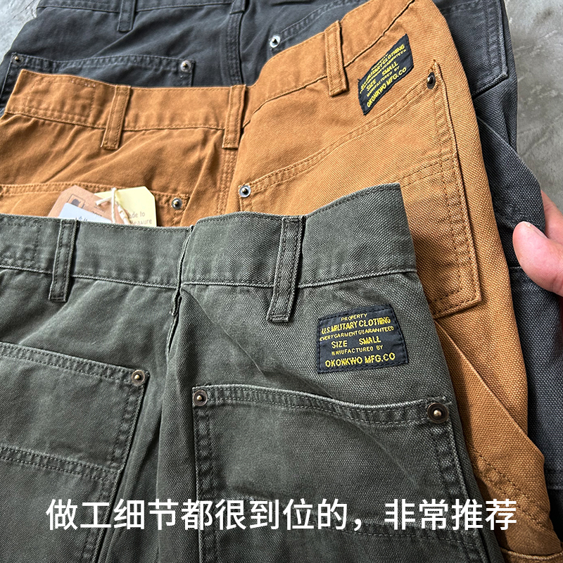 美式复古B01伐木工装裤宽松直筒帆布双膝阿美咔叽休闲男重磅长裤 - 图1