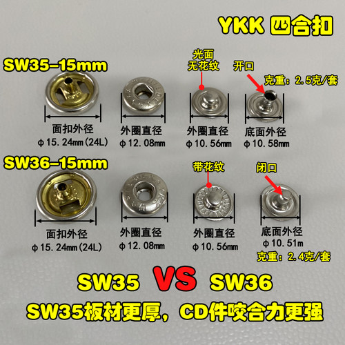 日本YKK四合扣 铜金属四合扣 钱包牛仔裤外套羽绒服钮扣按扣 SW36 - 图2