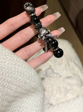 天然银曜石手链小熊女款单圈时尚百搭饰品送女友情侣生日礼物