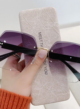 太阳镜女防紫外线无框 2024新款韩版网红直播ins大脸显瘦墨镜炫彩