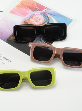 多巴胺糖果色墨镜欧美复古时尚方形大框眼镜街拍简约宽腿太阳镜女