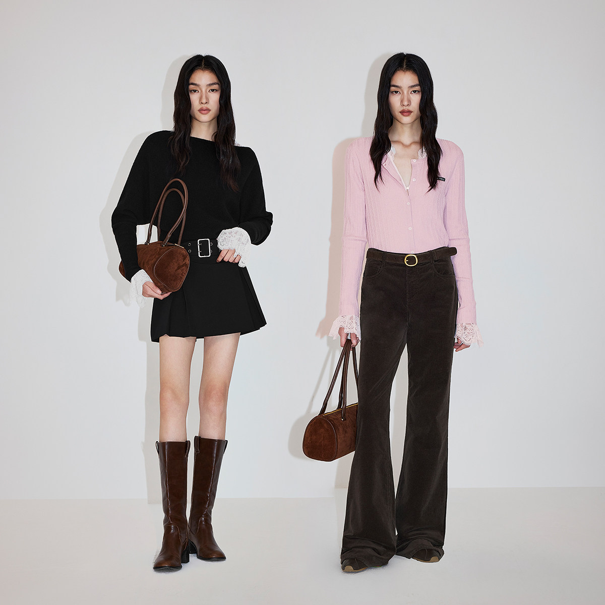 【热销补货】OCHIRLY欧时力 V领蕾丝衬衫两件套配吊带背心2025冬