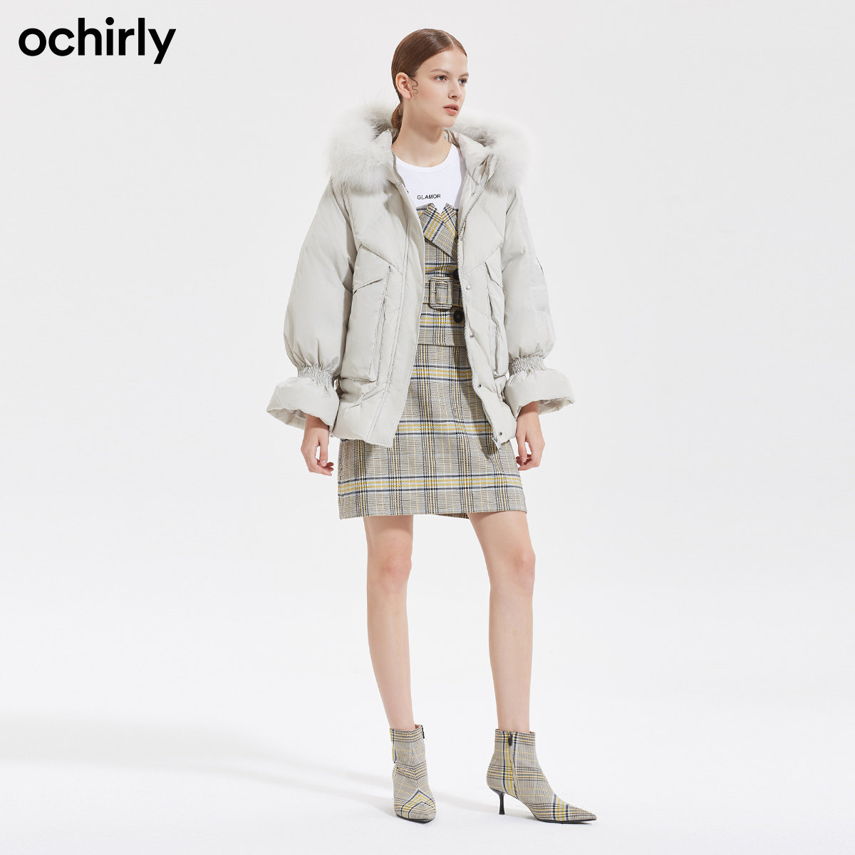 2件9折欧时力秋冬新品配貉子羽绒服 ochirly羽绒服