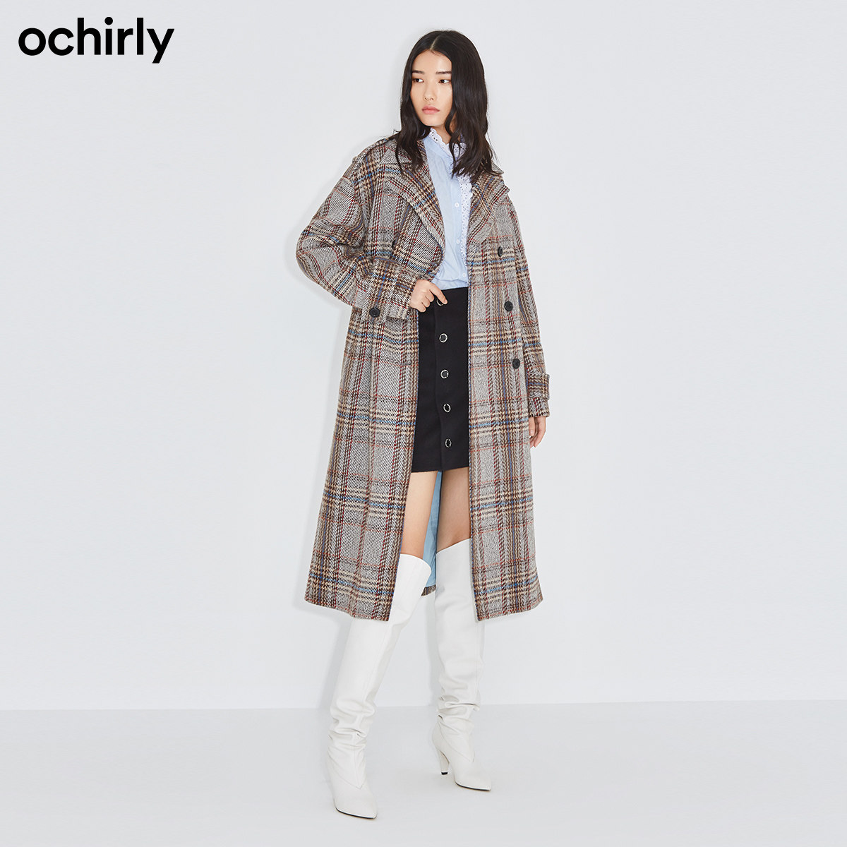 ochirly欧时力2021新款格子呢大衣 ochirly毛呢外套