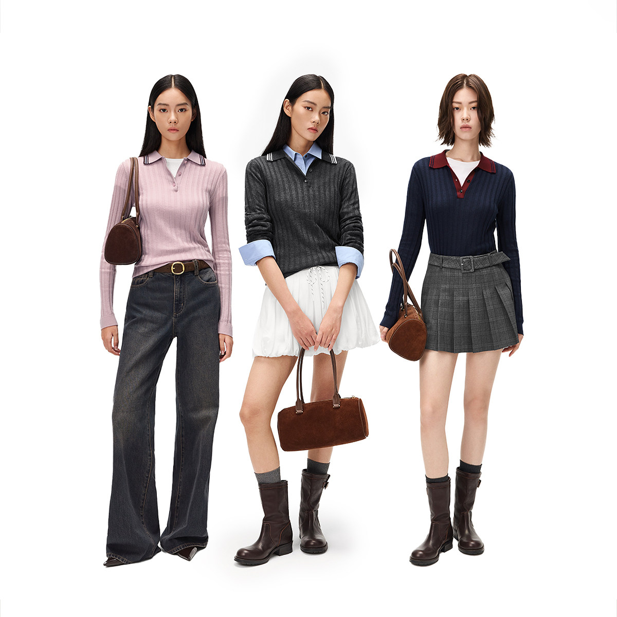 [新品]OCHIRLY欧时力 针织毛衣女2026秋季撞色polo领坑条长袖上衣 新秋季上实拍商品图