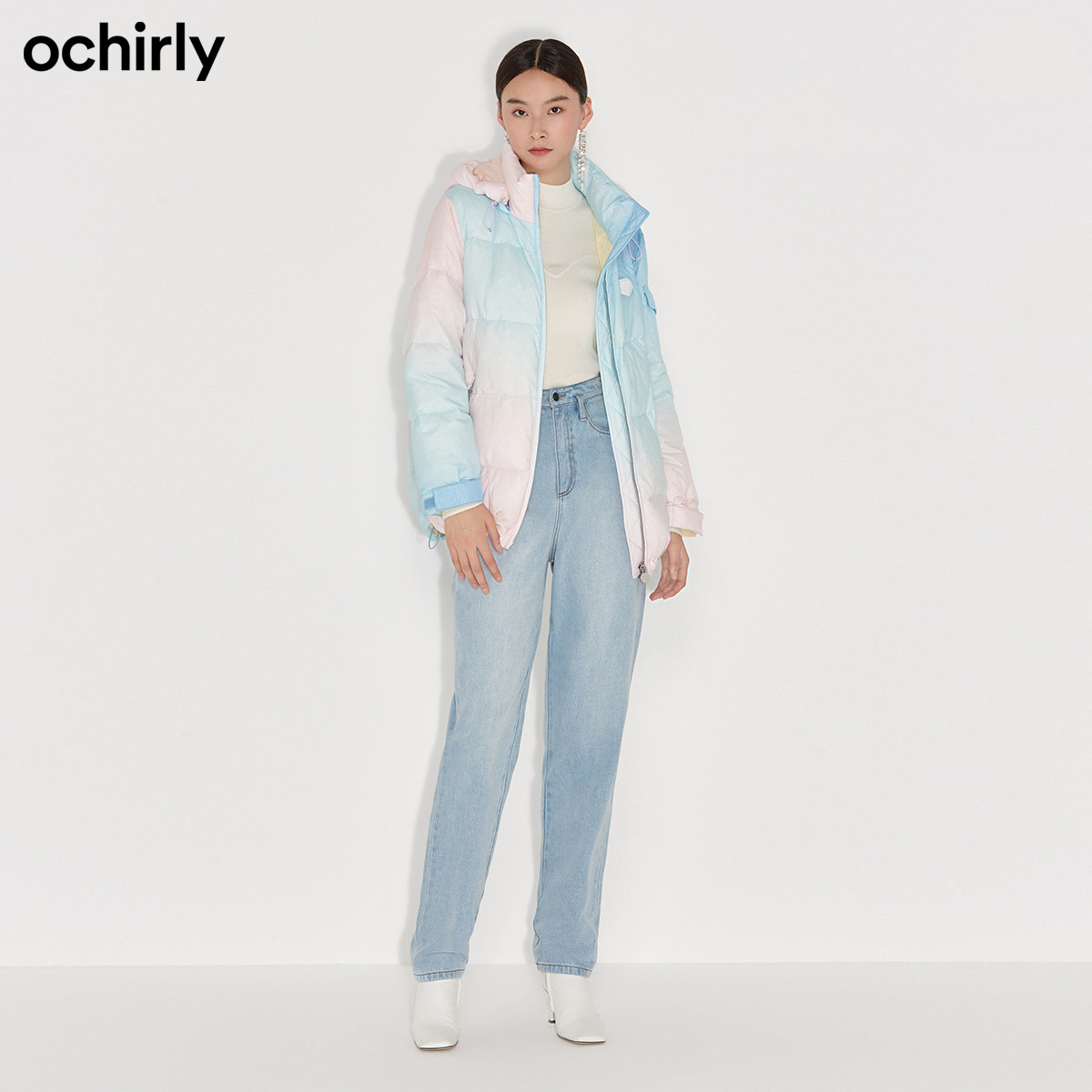 直降欧时力2021新款可拆帽渐变女 ochirly羽绒服