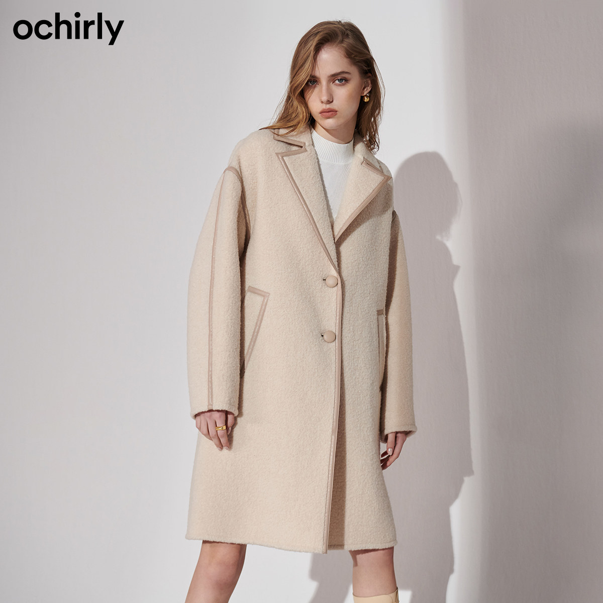 ochirly欧时力2021新款驳领呢大衣 ochirly毛呢外套