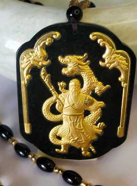 男士挂件墨绿色关二爷金镶玉吊坠