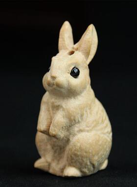 桃木兔子汽车钥匙扣挂件十二生肖兔木雕刻吉祥物饰品