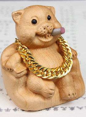 桃木虎摆件实木木雕生肖虎本命年吉祥物桌面创意现代家居动物饰品