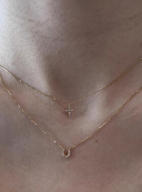 美式叠戴轻奢细款闪钻mini十字架吊坠项链女高级感小众锁骨链批发