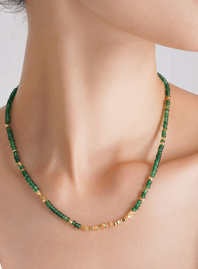 绿宝石碎银子项链轻奢祖母绿锁骨链项链不掉色女百搭感饰品