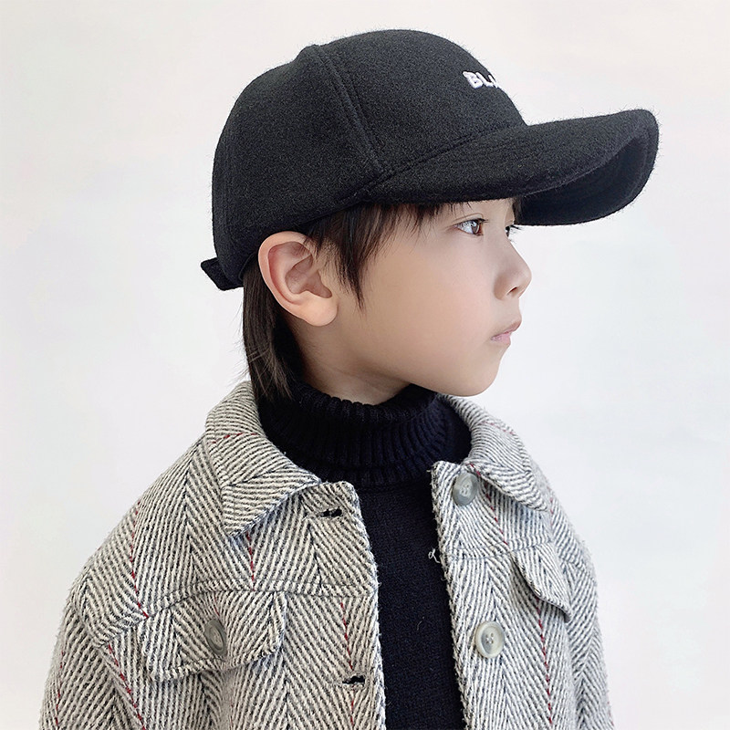 儿童帽子男潮秋冬季中大童鸭舌帽男童宝宝韩版厚毛呢保暖帽棒球帽,淘宝优惠券,粉丝福利购,淘宝优惠卷