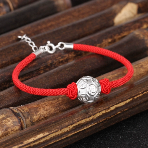 Медное украшение-шарик, браслет с одной бусиной, золотые бусины, плетеный оберег на день рождения, аксессуары, серебро 999 пробы, 3D