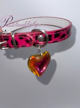 原创自制*限量y2k手作粉红豹纹pu爱心吊坠项圈亚文化辣妹锁骨链