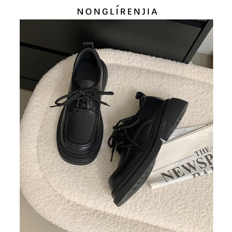 弄里人佳大码女鞋41-43单鞋秋季新款英伦风休闲系带小皮鞋40 42,淘宝优惠券,粉丝福利购,淘宝优惠卷