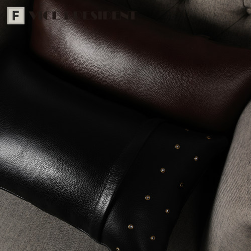 美式复中古奶油风大地色真头层牛皮方形抱枕套客厅沙发靠垫汽腰枕 - 图0