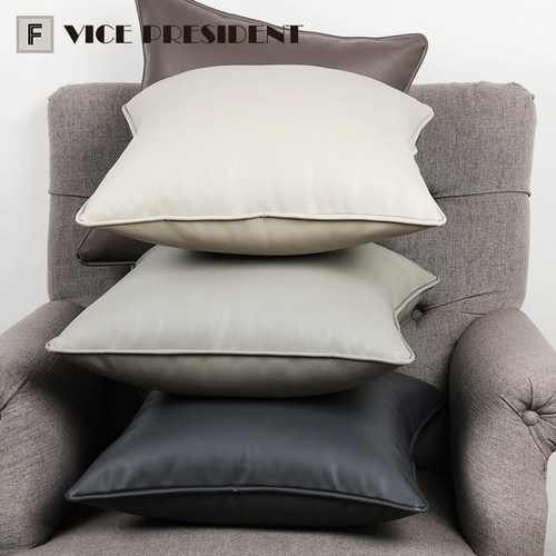 pu软牛皮抱枕腰枕靠枕复古奶油风客厅沙发靠背垫枕头大号橙色定制 - 图2