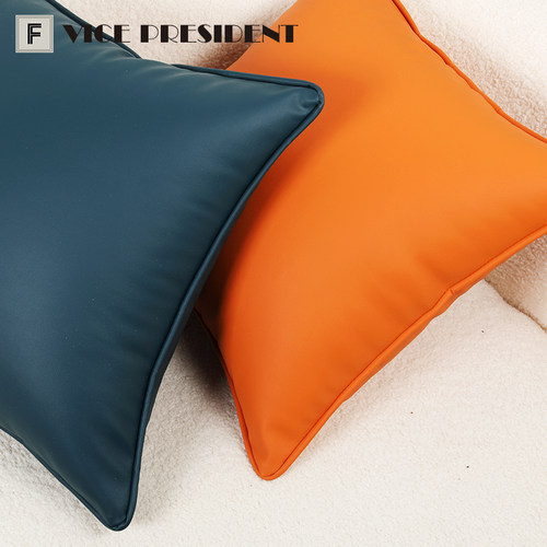 pu软牛皮抱枕腰枕靠枕复古奶油风客厅沙发靠背垫枕头大号橙色定制 - 图3