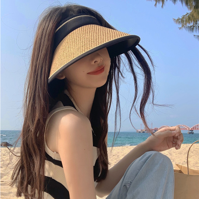 jessiejane夏季防晒帽女款草帽空顶太阳帽遮阳帽黑胶防紫外线帽子