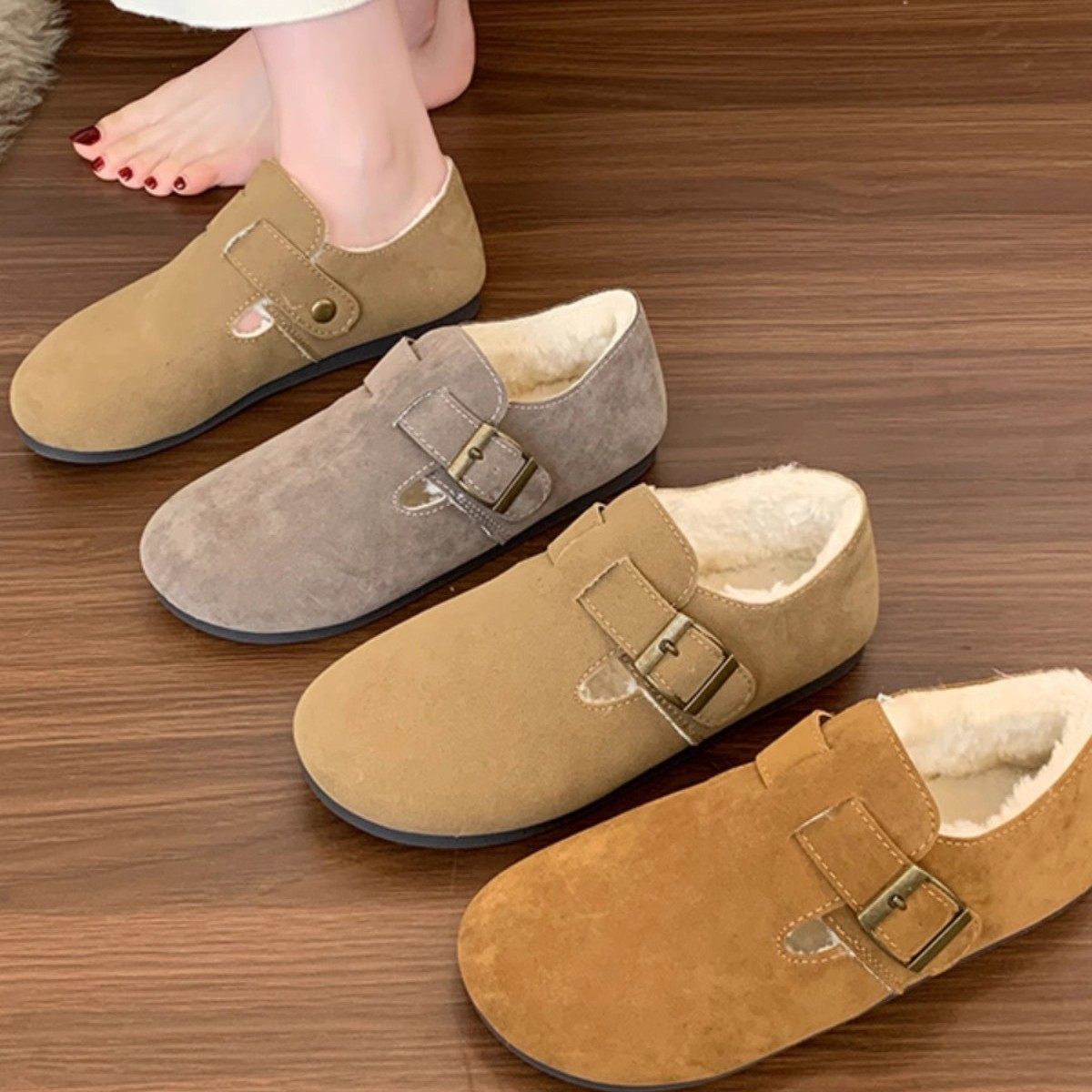 勃肯鞋女冬季新款雪地鞋一脚蹬懒人平底毛毛鞋加绒棉鞋保暖鞋低跟,淘宝优惠券,粉丝福利购,淘宝优惠卷