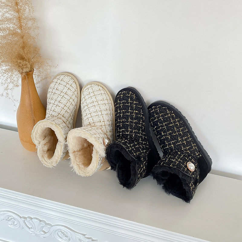 2025冬季新款皮毛一体雪地靴女韩版小香风加绒加厚呢子棉鞋短靴子,淘宝优惠券,粉丝福利购,淘宝优惠卷