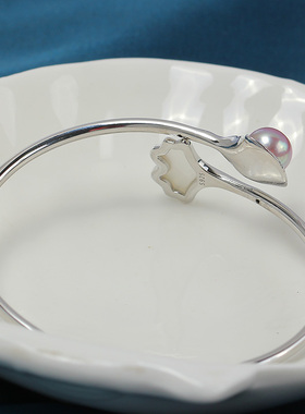 S925纯银银杏叶贝壳珍珠手镯配件