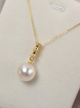 国产铜14K包金锆石竹节珍珠吊坠