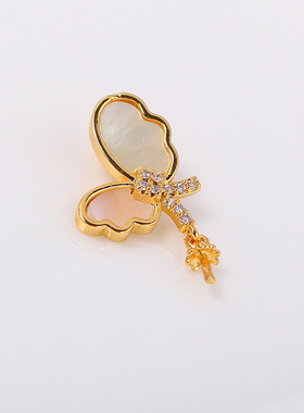 国产铜14K包金贝母蝴蝶珍珠吊坠