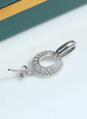 DIY珍珠配件新款S925纯银镶锆镂空锁孔形小众吊坠空托高级感