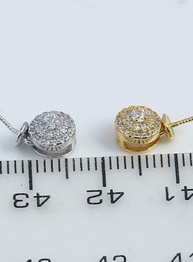 DIY珍珠配件新款S925纯银圆盘锆石镶嵌轻奢吊坠空托时尚百搭精致